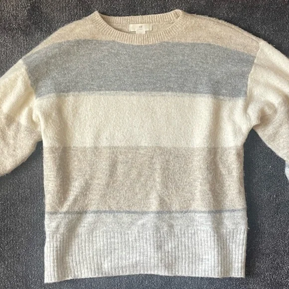 H&M Block Striped Sweater With Brown, Cream, and Gray Colors Size Small - Picture 1 of 5